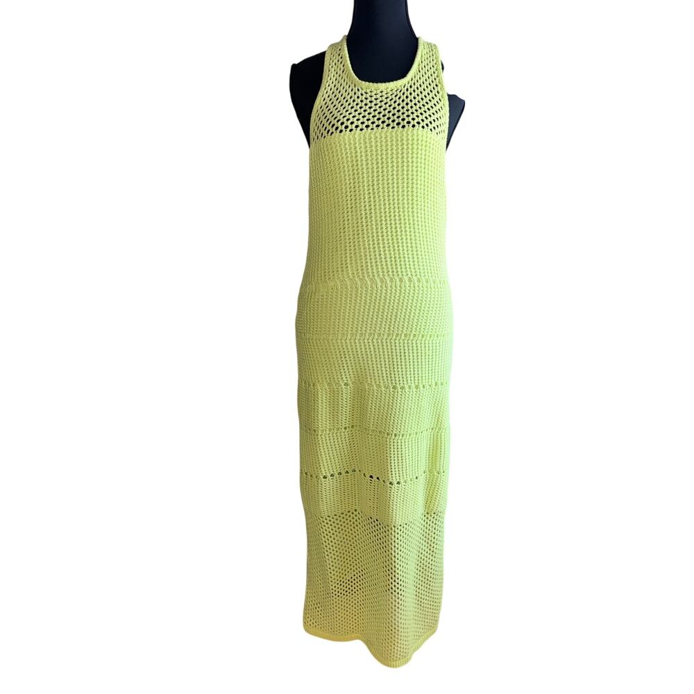 Rachel Zoe lime green cotton blend crochet open knit sleeveless dress medium
